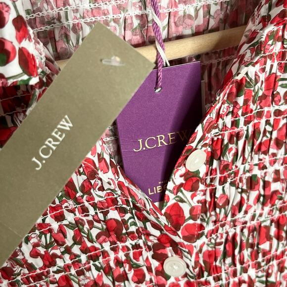 J. Crew X Liberty Fabrics Smocked Button Up Top Women XXS Red Eliza Floral Print - Picture 9 of 14